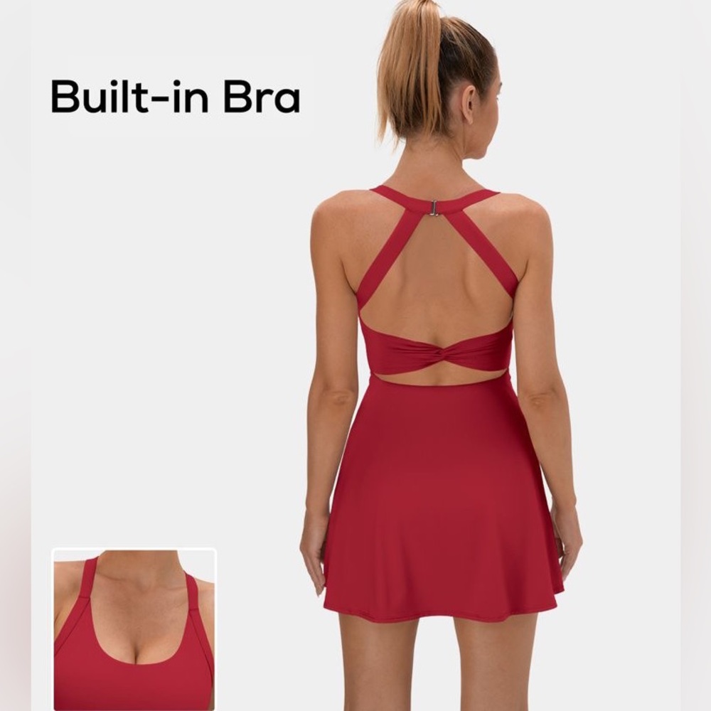 Halara Backless Cut Out Twisted Side Pocket 2-in-1 Barre Ballet Dance Dress NWT